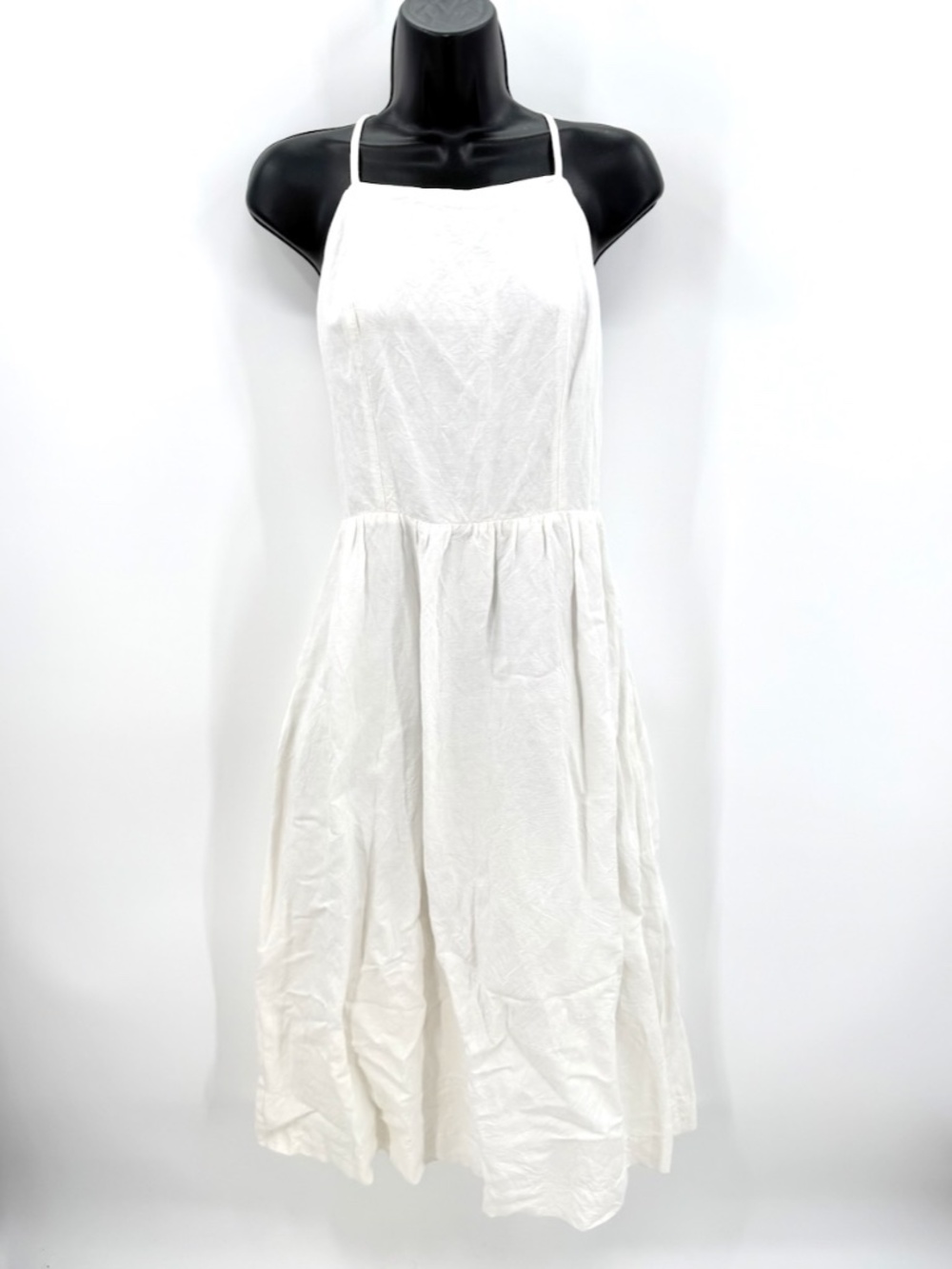 Abercrombie & Fitch White Linen Blend Midi Dress Medium Tall MT Crossback Pocket